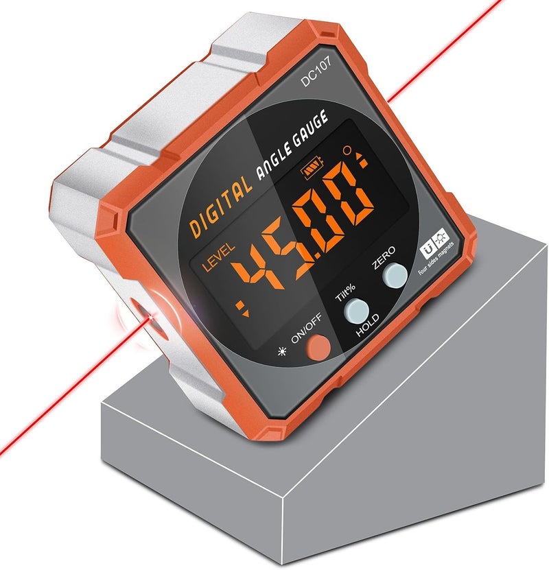 COROLLATA Digital Angle Finder Magnetic Electronic Angle Cube Dual Laser Gauge Digital Level with Slope Percentage Table Saw Miter Protractor Woodworking Measuring Tool Level Box for Hanging - Image 1